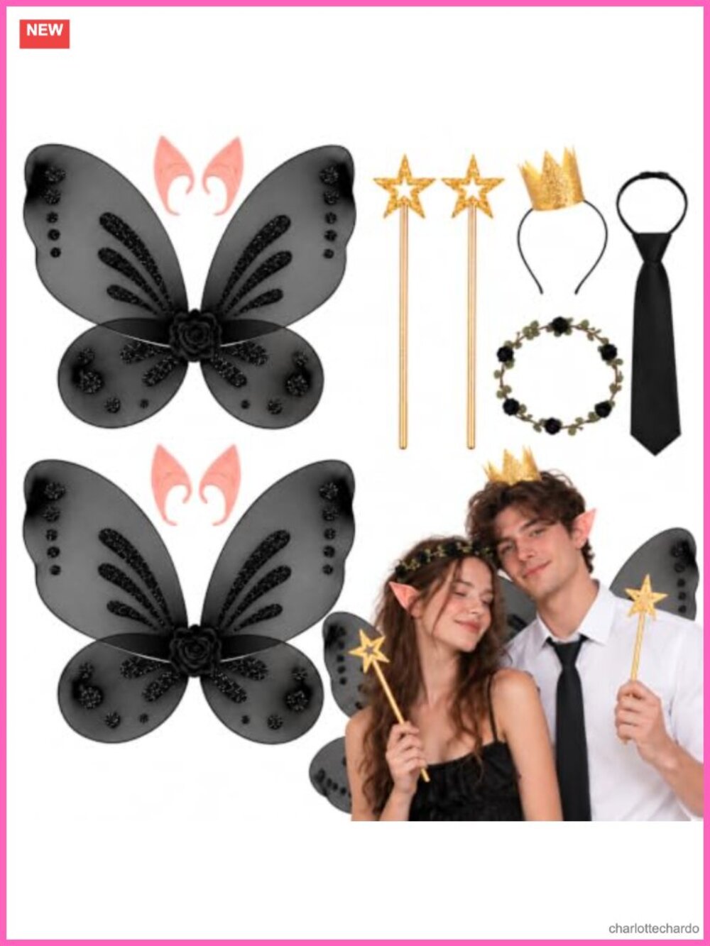 9 Pc Fairy Wings Elf Ears Costume Accessory Set Adults Halloween Cosplay